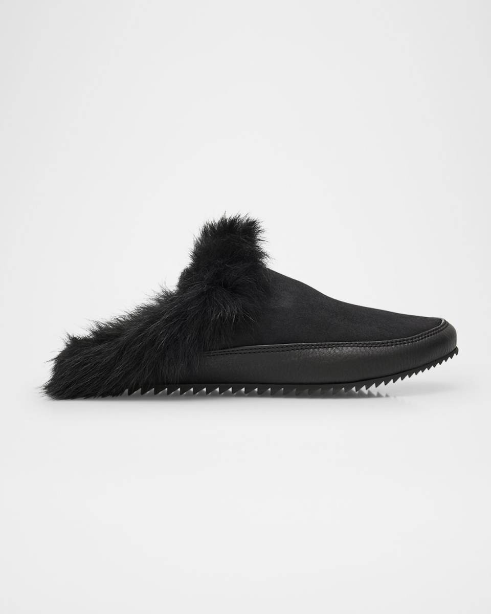 Jan Fur-Lined Mixed Leather Slippers